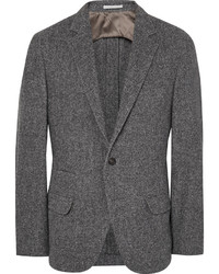 Темно-серый шелковый пиджак с узором "в ёлочку"