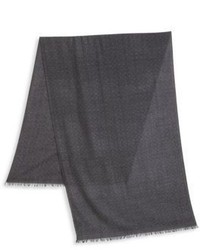 Темно-серый шелковый шарф с принтом