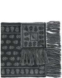 Мужской темно-серый шерстяной вязаный шарф от Alexander McQueen