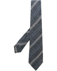 Мужской темно-серый шерстяной галстук в горизонтальную полоску от Kiton
