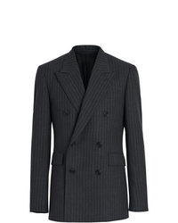 Темно-серый шерстяной двубортный пиджак в вертикальную полоску