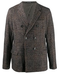Мужской темно-серый шерстяной двубортный пиджак в шотландскую клетку от Emporio Armani