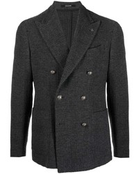 Мужской темно-серый шерстяной двубортный пиджак в шотландскую клетку от Tagliatore