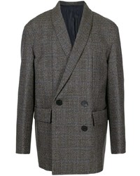 Мужской темно-серый шерстяной двубортный пиджак в шотландскую клетку от Wooyoungmi