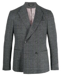 Мужской темно-серый шерстяной двубортный пиджак в шотландскую клетку от Z Zegna