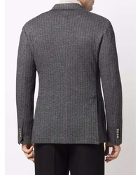 Мужской темно-серый шерстяной двубортный пиджак с узором "в ёлочку" от Tagliatore
