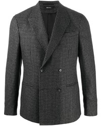 Темно-серый шерстяной двубортный пиджак с узором "гусиные лапки"