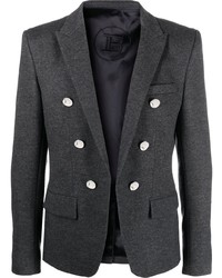 Мужской темно-серый шерстяной двубортный пиджак от Balmain