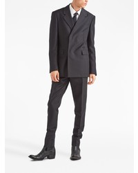 Мужской темно-серый шерстяной двубортный пиджак от Prada