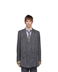 Мужской темно-серый шерстяной двубортный пиджак от Gucci