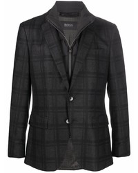 Мужской темно-серый шерстяной пиджак в шотландскую клетку от BOSS HUGO BOSS