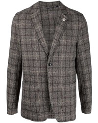 Мужской темно-серый шерстяной пиджак в шотландскую клетку от Lardini