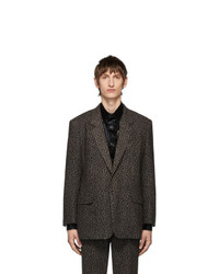 Темно-серый шерстяной пиджак с леопардовым принтом