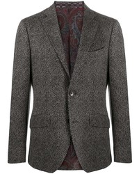 Мужской темно-серый шерстяной пиджак с узором "в ёлочку" от Etro