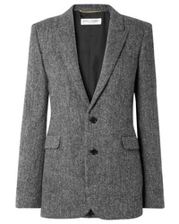 Женский темно-серый шерстяной пиджак с узором "в ёлочку" от Saint Laurent