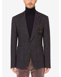 Мужской темно-серый шерстяной пиджак с узором "гусиные лапки" от Dolce & Gabbana