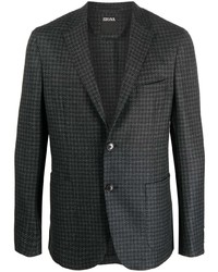 Мужской темно-серый шерстяной пиджак с узором "гусиные лапки" от Zegna