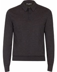 Мужской темно-серый шерстяной свитер с воротником поло от Dolce & Gabbana
