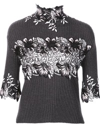 Женский темно-серый шерстяной свитер с украшением от Giambattista Valli