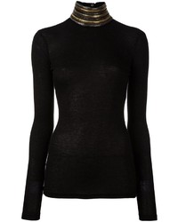 Женский темно-серый шерстяной свитер с украшением от PIERRE BALMAIN