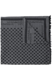 Мужской темно-серый шерстяной шарф в клетку от Emporio Armani