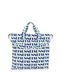 Мужская темно-сине-белая большая сумка из плотной ткани с принтом от Sunnei