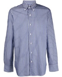 Мужская темно-сине-белая классическая рубашка в вертикальную полоску от Finamore 1925 Napoli