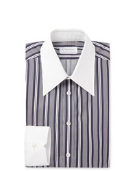 Мужская темно-сине-белая классическая рубашка в вертикальную полоску от Kingsman