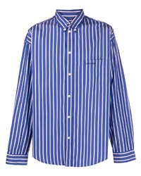 Мужская темно-сине-белая рубашка с длинным рукавом в вертикальную полоску от Balenciaga