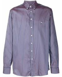 Мужская темно-сине-белая рубашка с длинным рукавом в вертикальную полоску от Etro