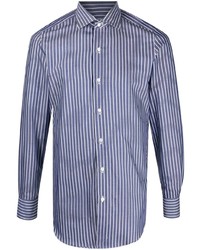 Мужская темно-сине-белая рубашка с длинным рукавом в вертикальную полоску от Finamore 1925 Napoli