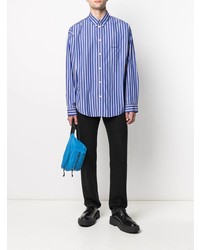 Мужская темно-сине-белая рубашка с длинным рукавом в вертикальную полоску от Balenciaga