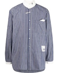 Мужская темно-сине-белая рубашка с длинным рукавом в вертикальную полоску от Maison Mihara Yasuhiro