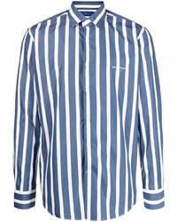 Мужская темно-сине-белая рубашка с длинным рукавом в вертикальную полоску от Salvatore Ferragamo