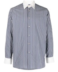 Мужская темно-сине-белая рубашка с длинным рукавом в вертикальную полоску от Wales Bonner