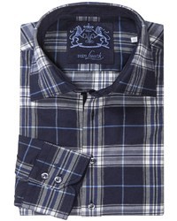 Темно-сине-белая рубашка с длинным рукавом в шотландскую клетку