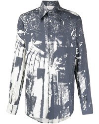 Мужская темно-сине-белая рубашка с длинным рукавом с принтом от Alexander McQueen