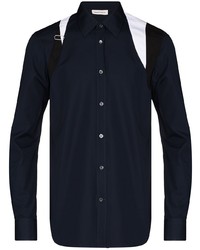 Мужская темно-сине-белая рубашка с длинным рукавом от Alexander McQueen