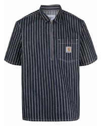 Мужская темно-сине-белая рубашка с коротким рукавом в вертикальную полоску от Carhartt WIP