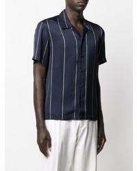 Мужская темно-сине-белая рубашка с коротким рукавом в вертикальную полоску от Sandro Paris