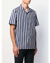 Мужская темно-сине-белая рубашка с коротким рукавом в вертикальную полоску от Lanvin
