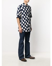 Мужская темно-сине-белая рубашка с коротким рукавом в горошек от Ami Paris