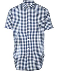 Мужская темно-сине-белая рубашка с коротким рукавом в мелкую клетку от Kent & Curwen