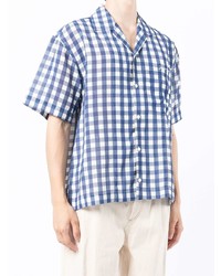 Мужская темно-сине-белая рубашка с коротким рукавом в мелкую клетку от Jacquemus