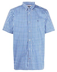 Мужская темно-сине-белая рубашка с коротким рукавом в мелкую клетку от Tommy Hilfiger