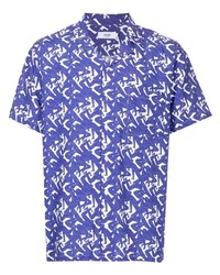 Мужская темно-сине-белая рубашка с коротким рукавом с принтом от Arrels Barcelona