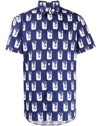 Мужская темно-сине-белая рубашка с коротким рукавом с принтом от Kenzo