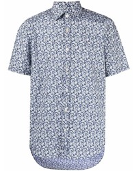 Мужская темно-сине-белая рубашка с коротким рукавом с цветочным принтом от Canali