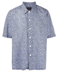 Мужская темно-сине-белая рубашка с коротким рукавом с цветочным принтом от Orian