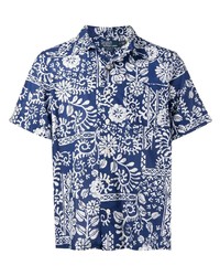 Мужская темно-сине-белая рубашка с коротким рукавом с цветочным принтом от Polo Ralph Lauren